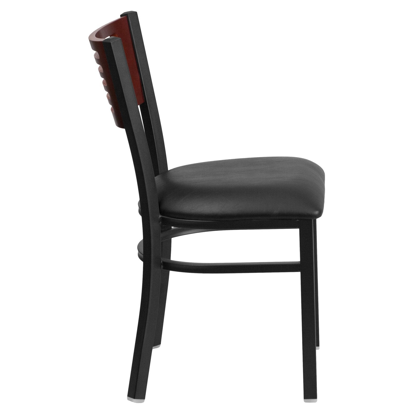 Flash Furniture Hercules Series Black Slat Back Metal Restaurant Chair - Mahogany Wood Back, Black Vinyl Seat