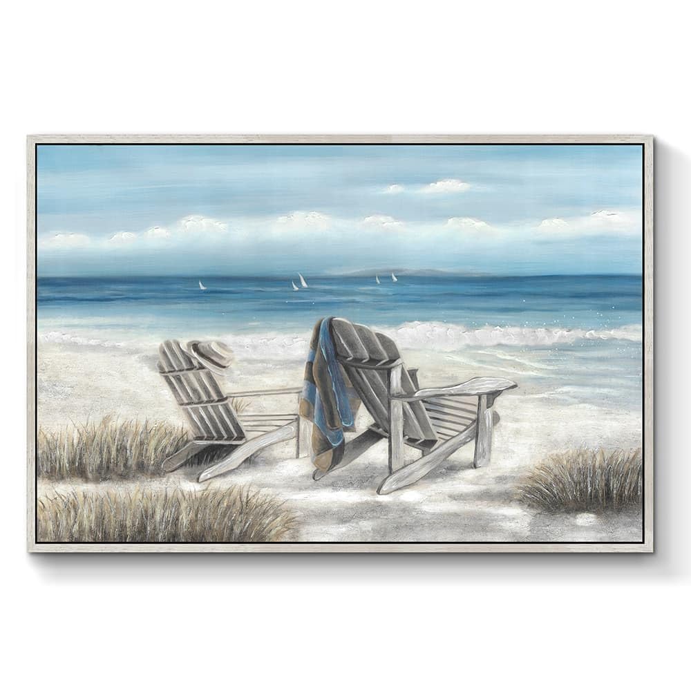 Abstract Beach Canvas Artwork Framed: Sand Chair Wall Art Seascape Painting Print for Living Room (36  W x 24  H,framed)