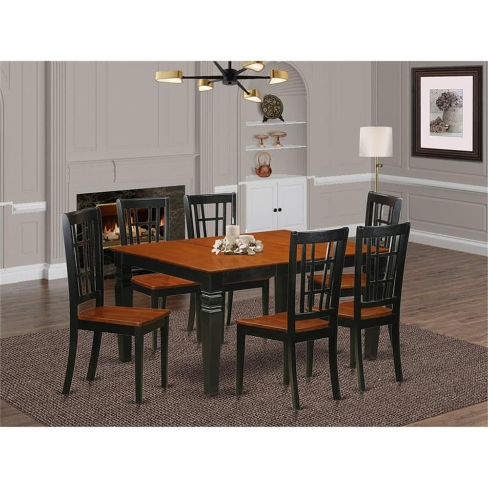 East West Furniture WENI7-BCH-W 7 Piece Dining Room Table Set Consist of a Rectangle Kitchen Table with Butterfly Leaf and 6 Dining Chairs, 42x60 Inch, Black & Cherry