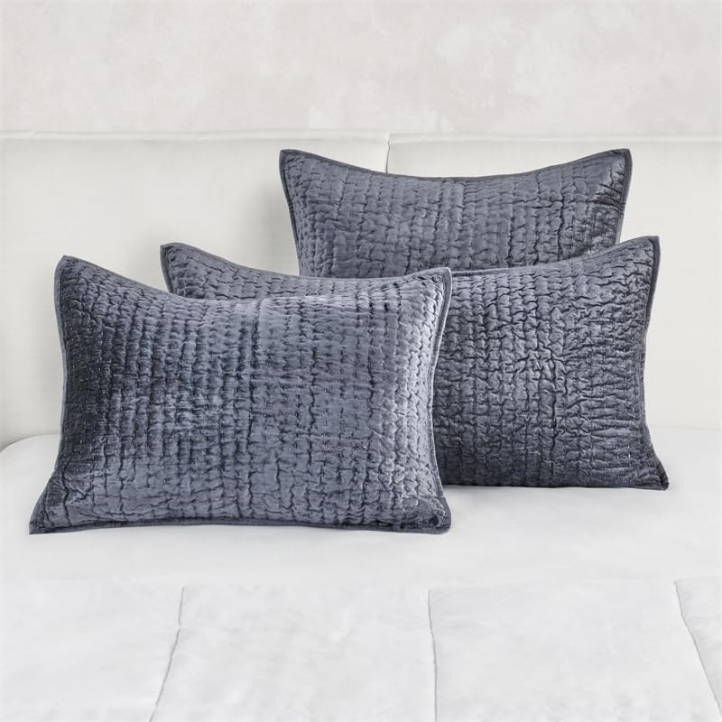 Kosas Home Dimitry 26x26 Velvet and Solid Cotton Euro Sham in Sea Fog Blue