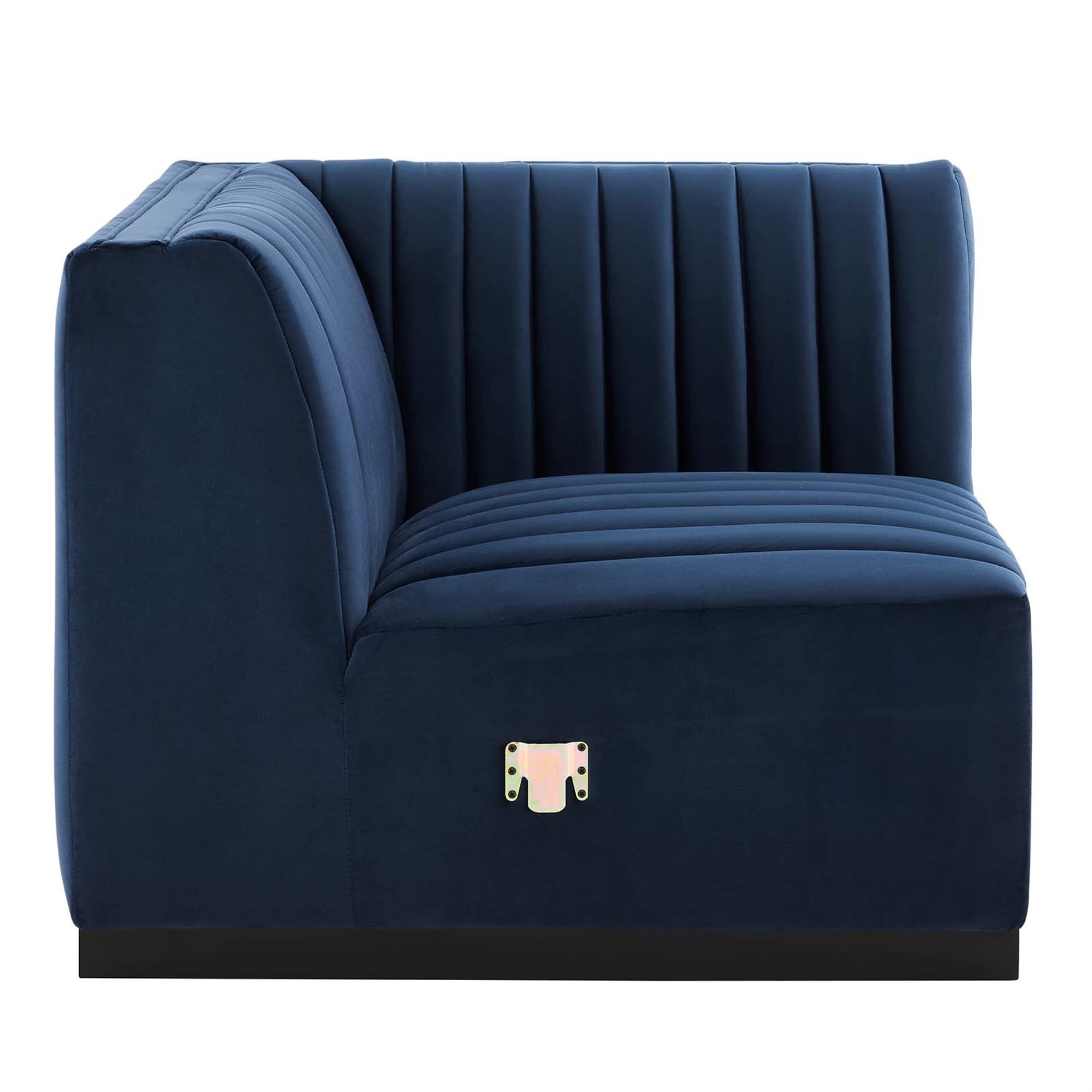 Modway Conjure Modern Channel Tufted Velvet Right Corner Chair in Midnight Blue