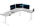 VIVO Electric Corner 84 x 63 inch L-Shaped Standing Desk, Memory Height Adjustment, Dark Gray Top White Frame, DESK-E3CTWG-84