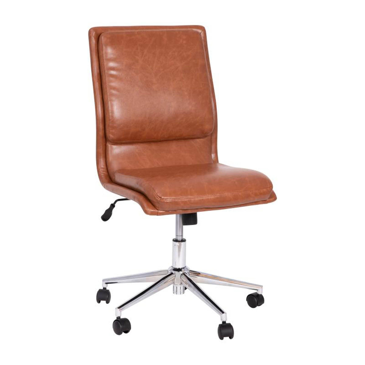 Flash Furniture Madigan Task Office Chair - Luxurious Cognac Leathersoft Upholstery - Padded Mid-Back And Seat - Height Adjustable Chrome Base - Armless