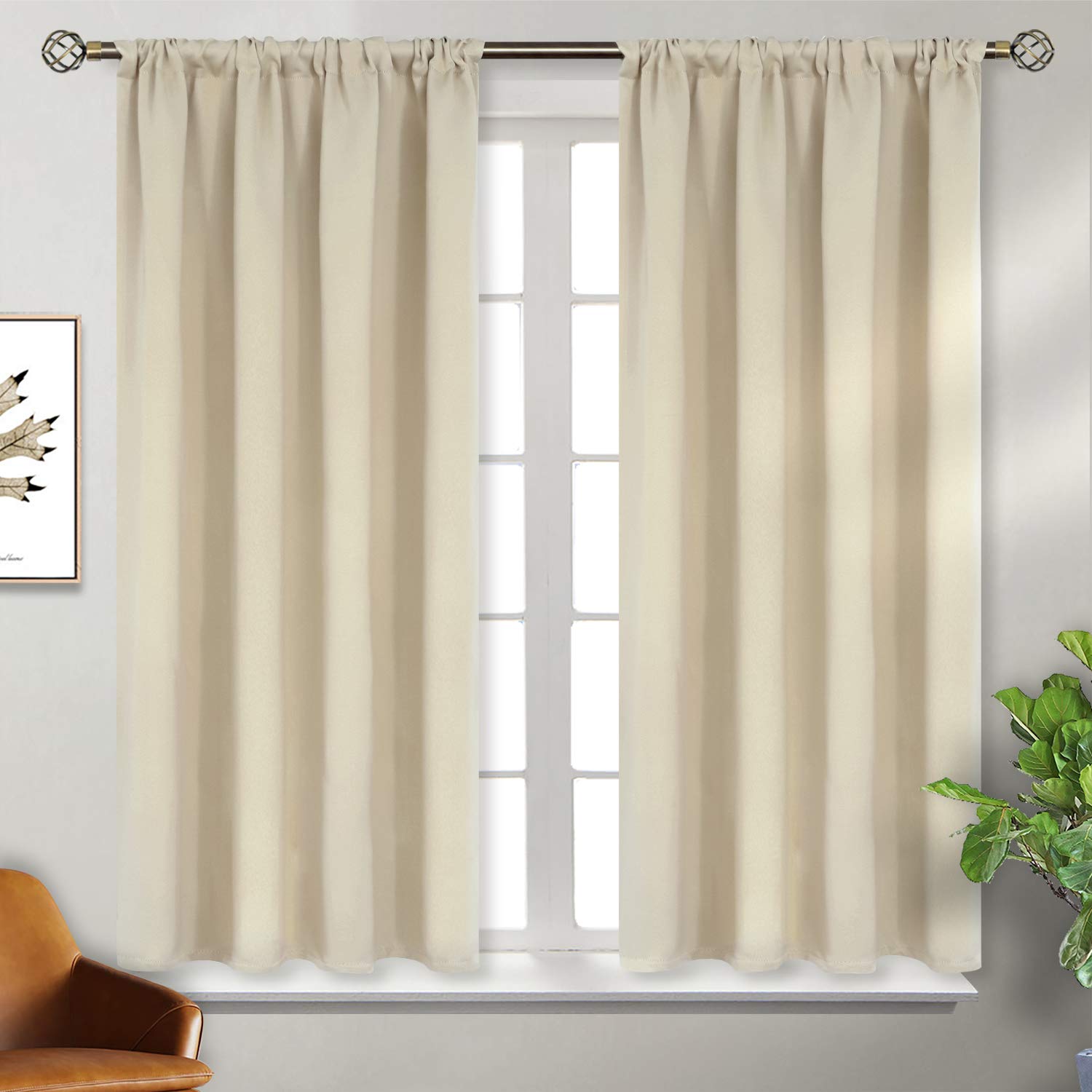 Bgment Beige Room Darkening Curtains 45 Inches Long - Rod Pocket Thermal Insulated Blackout Window Drapes For Short Bedroom Kitc