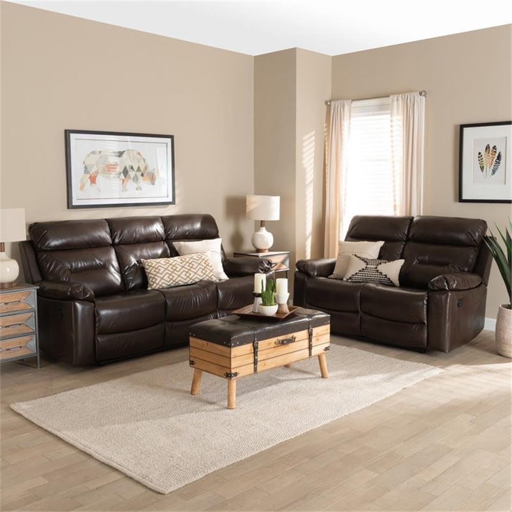 Baxton Studio Byron Dark Brown 2-Piece Reclining Living Room Set