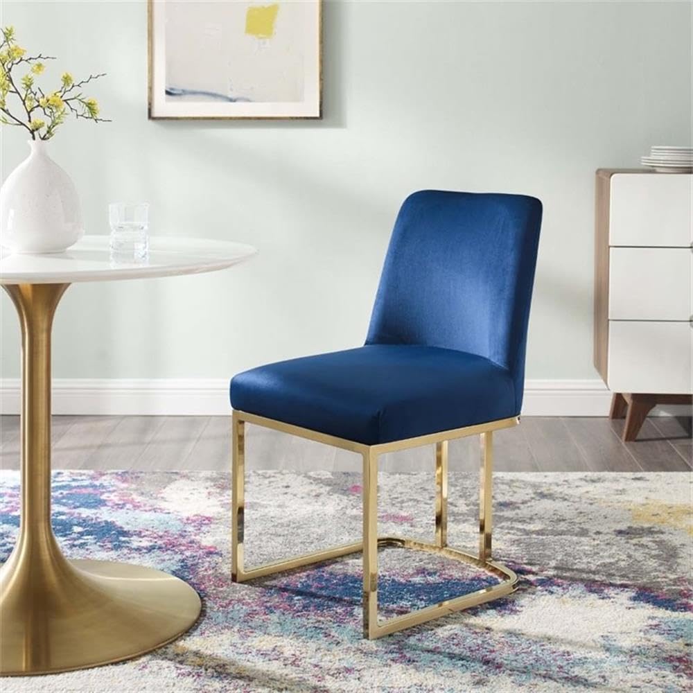 Modway Amplify Sled Base Performance Velvet Dining Side Chair, Gold Navy