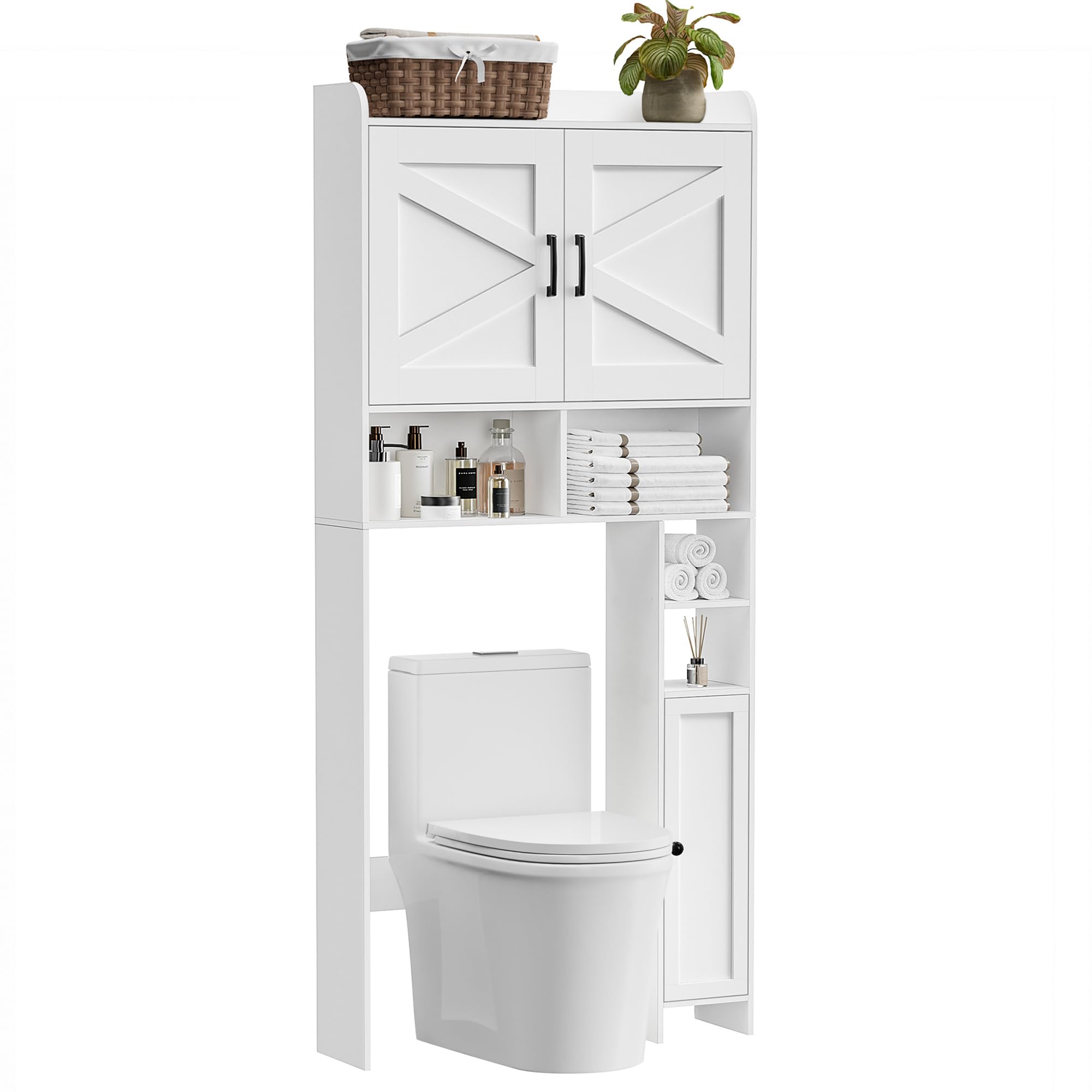 Homhedy Over The Toilet Storage Cabinet with 2 Barn Door and Toilet Paper Holder Stand, FreeStanding Toilet Shelf Space Saver Ad