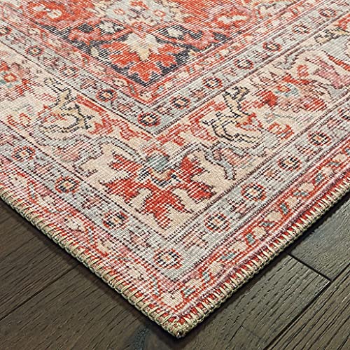 HomeRoots Polyester, Chenille 4’x6’ Red and Gray Oriental Area Rug