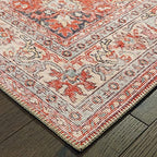 HomeRoots Polyester, Chenille 4’x6’ Red and Gray Oriental Area Rug