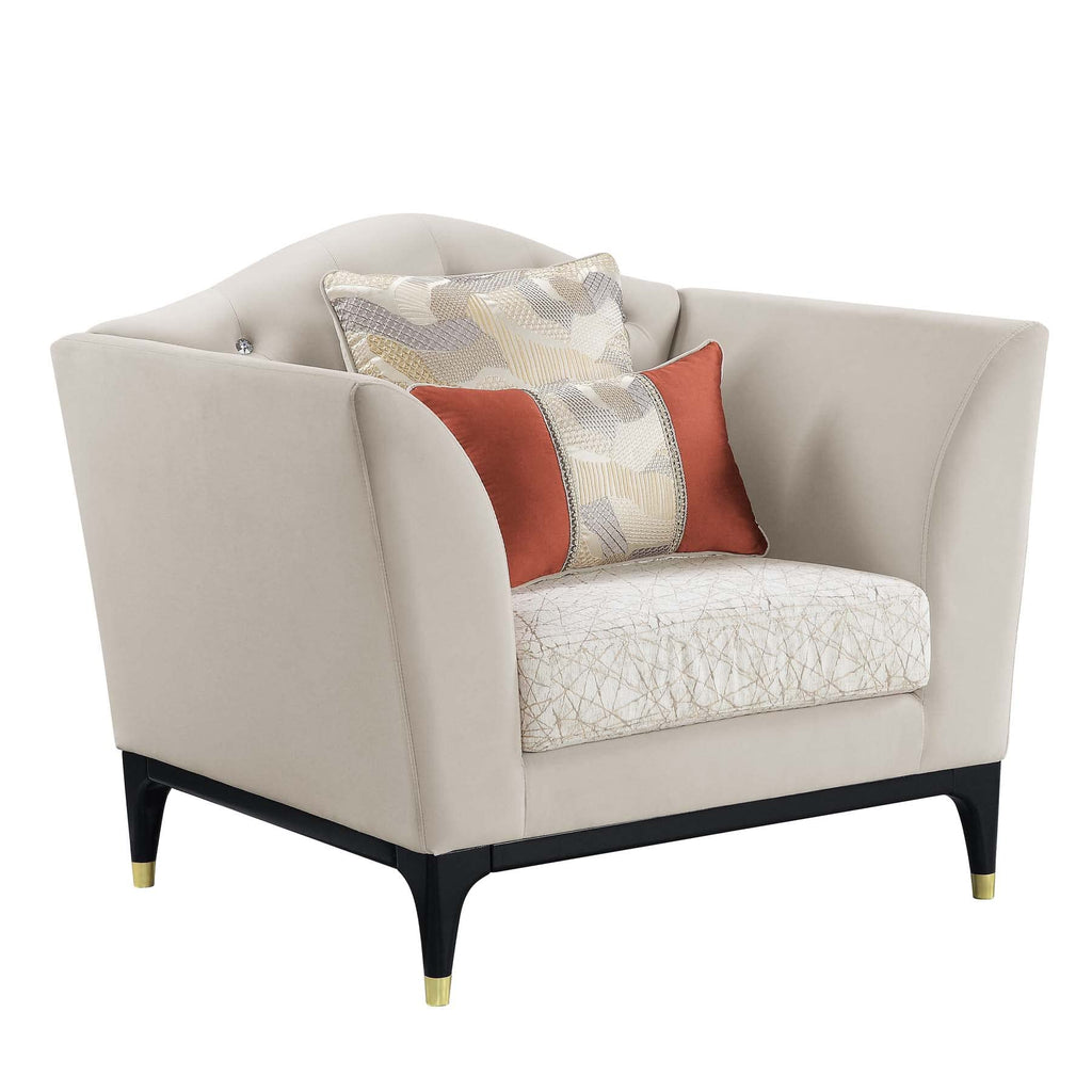 ACME Furniture Beige Upholstered Chair with Button Tufted