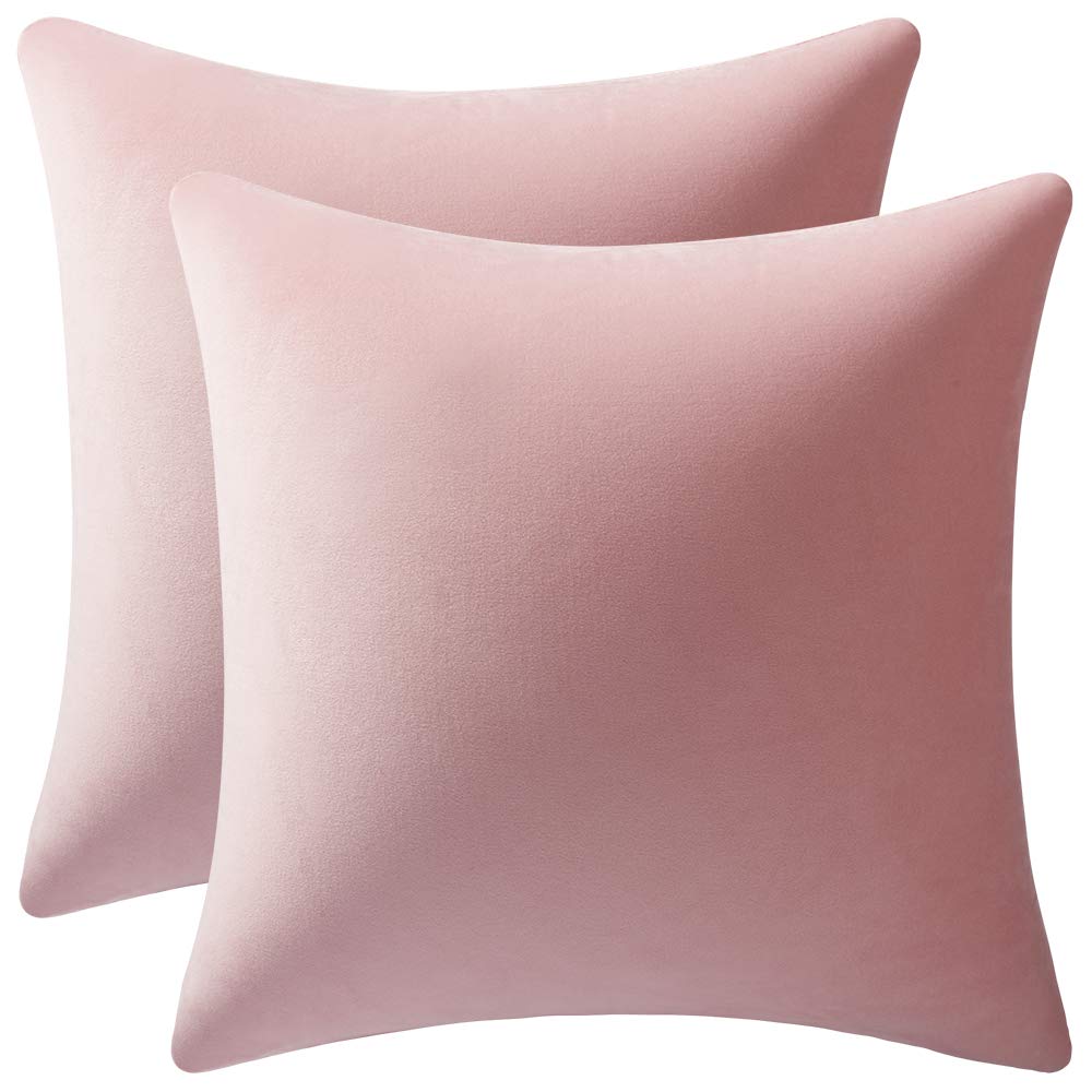 Dezene 18X18 Throw Pillow Covers Pink: 2 Pack Cozy Soft Velvet Square Decorative Pillow Cases For Farmhouse Home Decor