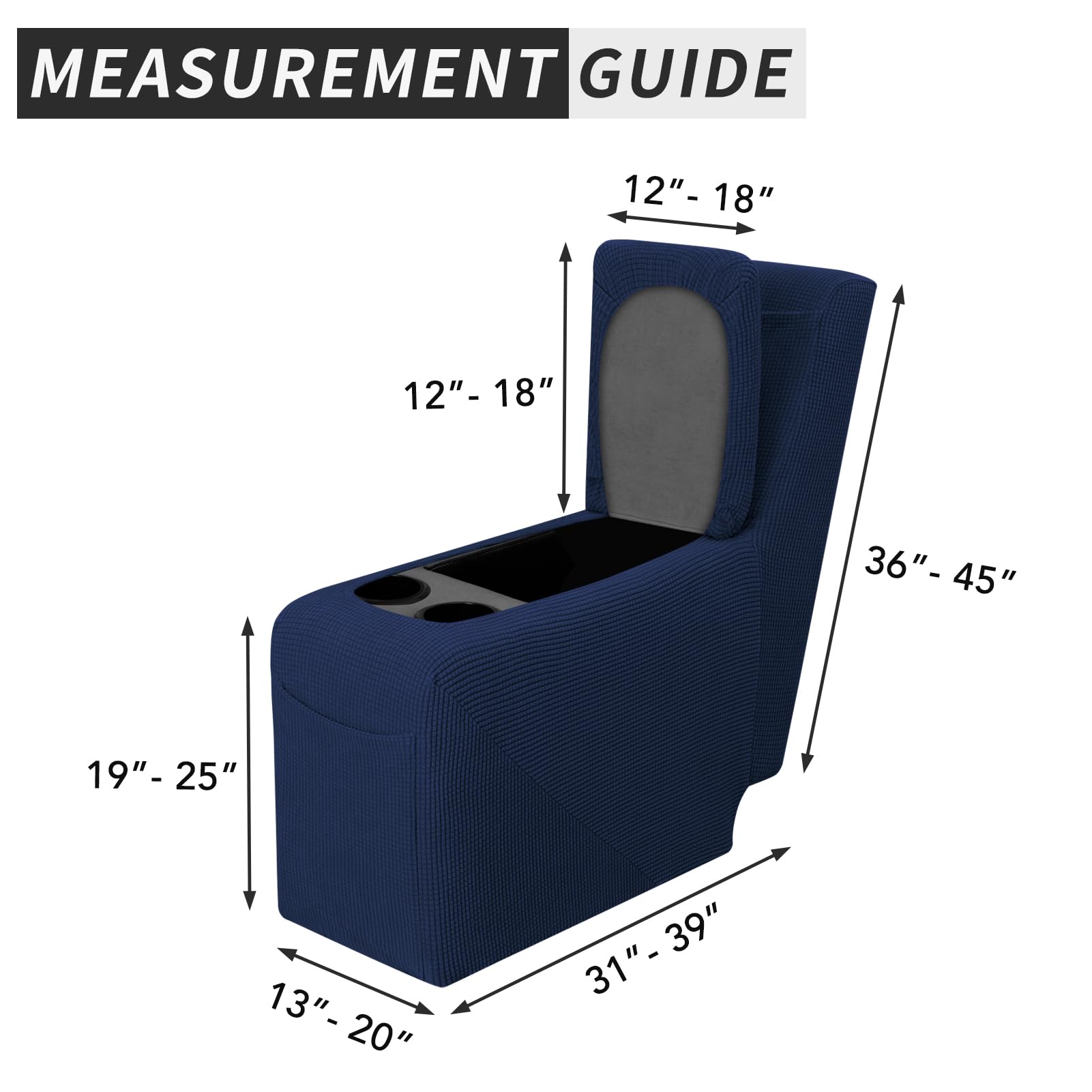 Easy-Going 2-Piece Recliner Console Cover For Reclining Loveseat Covers Stretch Jacquard Middle Console Cover For Recliner Couch And Sofa Navy