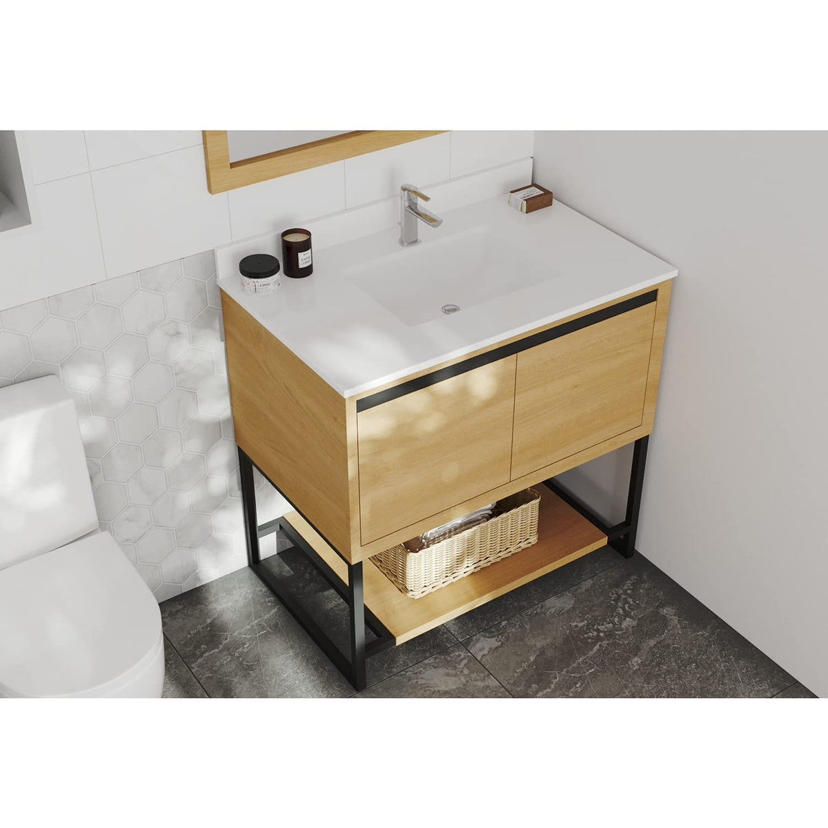 Laviva Alto 36 - California White Oak Cabinet White Quartz Countertop