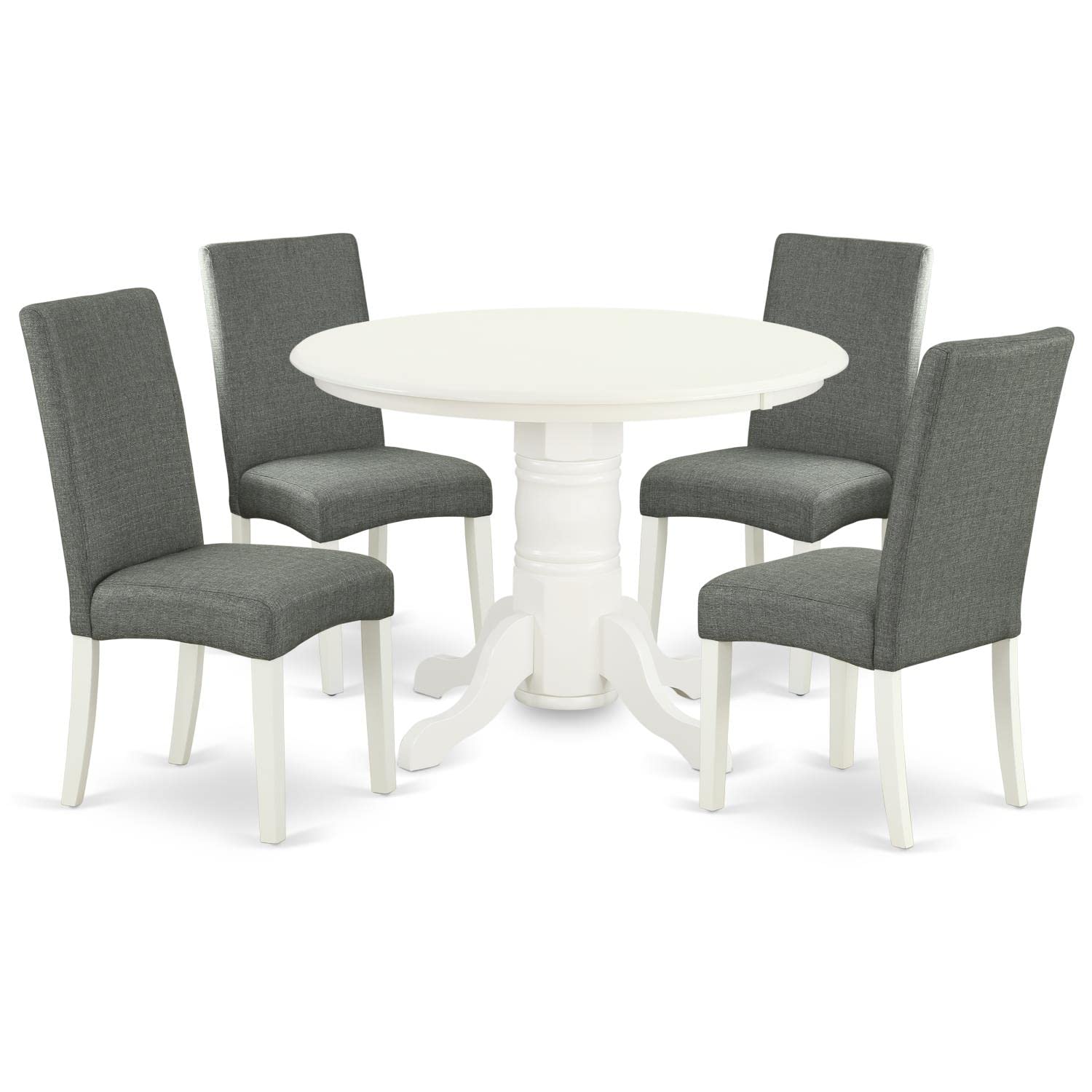 East West Furniture Shdr5-Lwh-07 5 Piece Kitchen Table & Chairs Set Includes A Round Dining Room Table With Pedestal And 4 Gray Linen Fabric Parson Dining Chairs, 42X42 Inch, Linen White