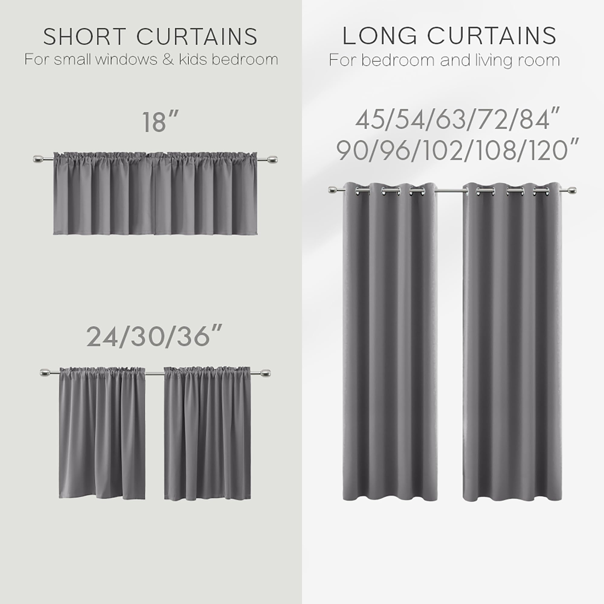 Koufall Tier Curtains For Kitchen,Blackout Short Modern Curtains For Living Room Bedroom Bathroom,Light Gray,24 Inch Long