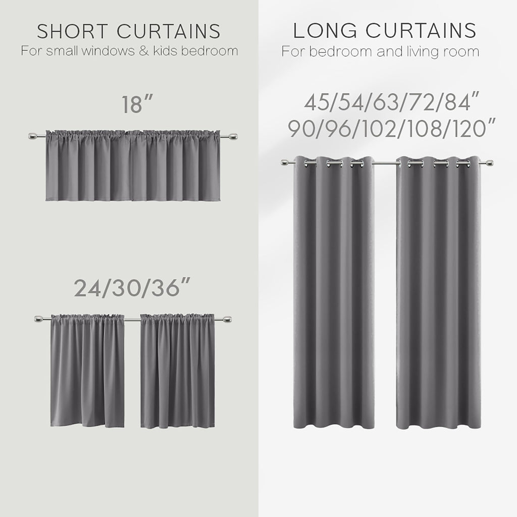 Koufall 36 Inch Curtains For Basement Windows 2 Packs Blackout Light Blocking Small Half Medium Gray Short Curtains For Bedroom Bathroom Light Grey 34 By 36 Inches Long