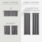 Koufall 36 Inch Curtains For Basement Windows 2 Packs Blackout Light Blocking Small Half Medium Gray Short Curtains For Bedroom Bathroom Light Grey 34 By 36 Inches Long