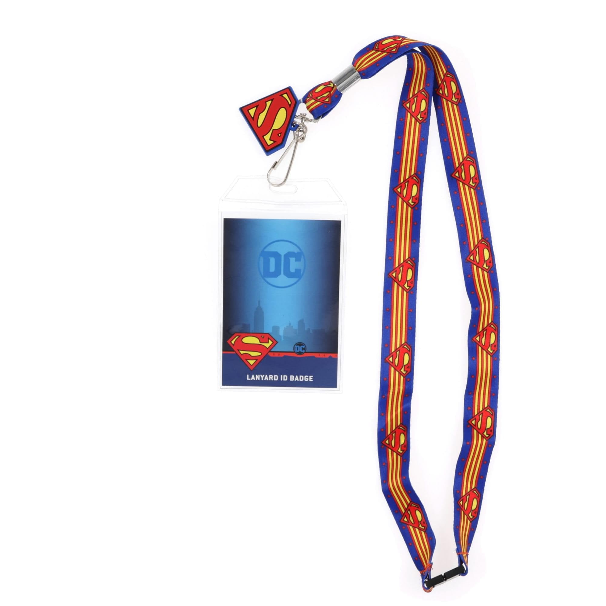 Silver Buffalo Sp12145B Dc Comics Superman Wrap-Around Logo Lanyard With Badge Holder And Charm