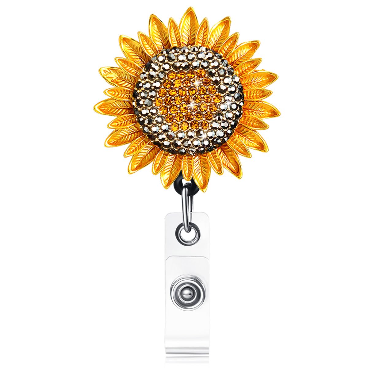 Ascrafter Golden Sunflower Bling Retractable Badge Holder With Belt Clip, Id Badge Reel Clip On Card Holders