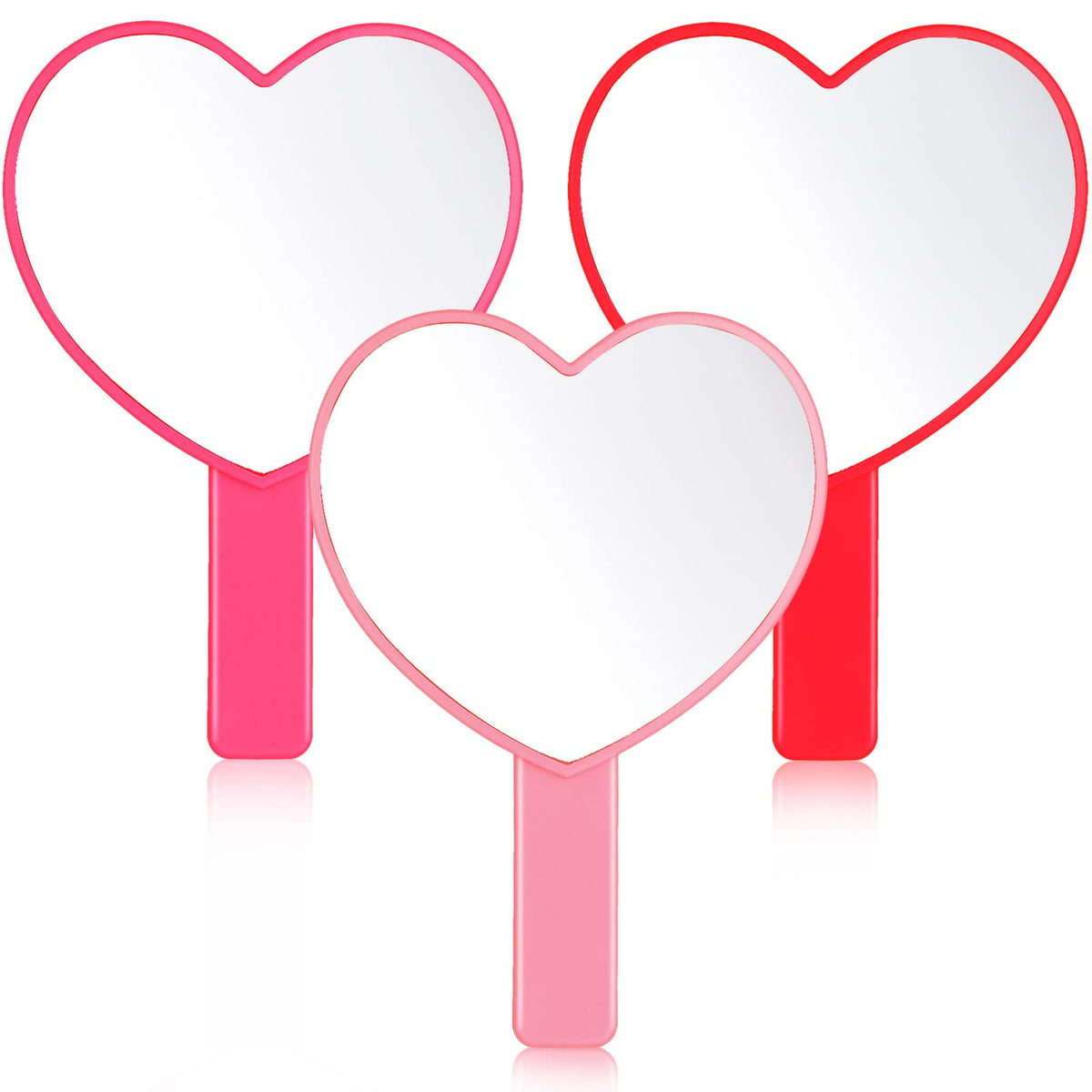 Yalikop 3 Pcs Heart Mirror Hand Held Mirror Valentines Day Gifts Cute Travel Makeup Plastic Heart Shaped Mirrors with Handle Gif