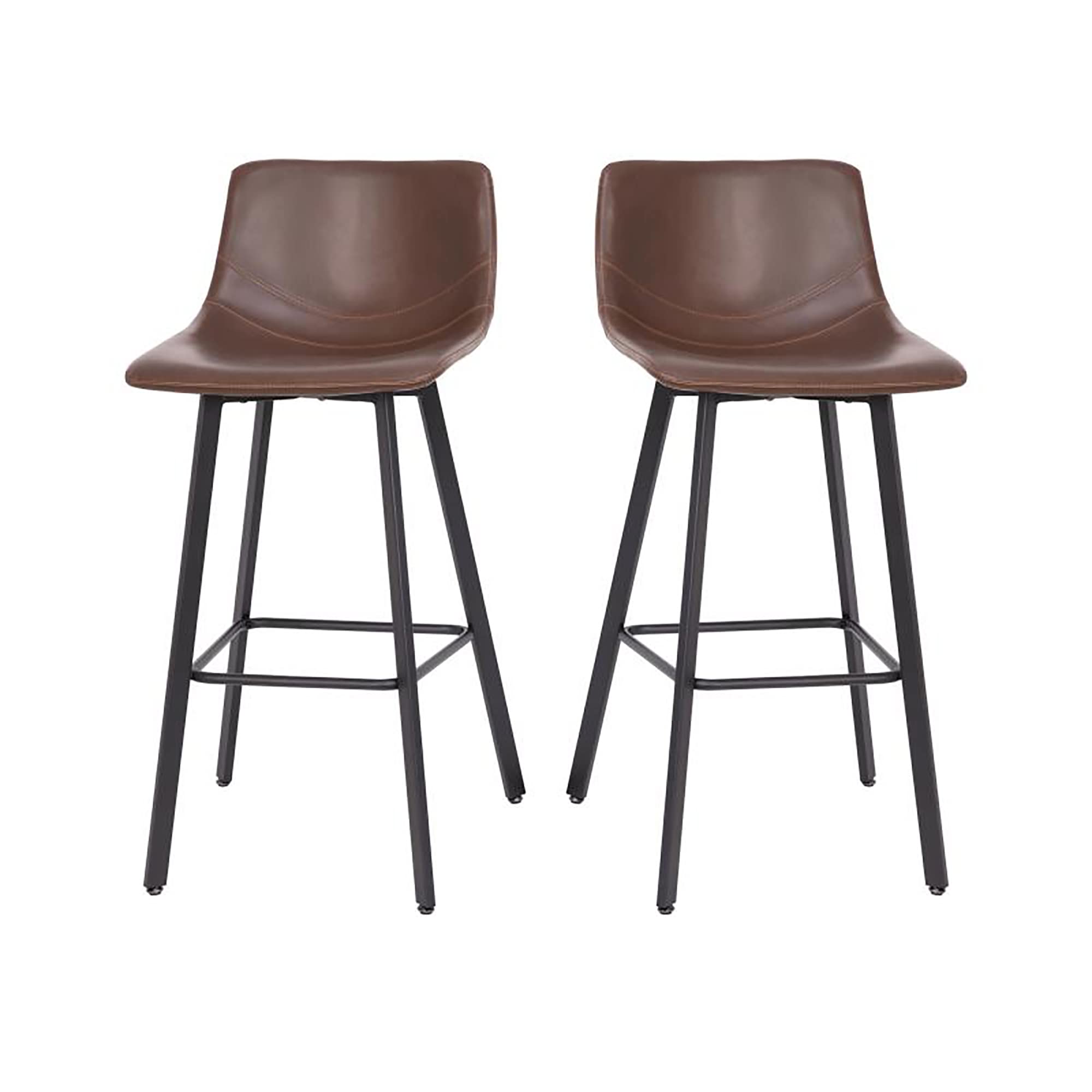 Flash Furniture Caleb Modern Commercial Barstools With Footrests - Chocolate Brown Leathersoft -30 Inch - Black Matte Iron Frame - Armless - Set Of 2