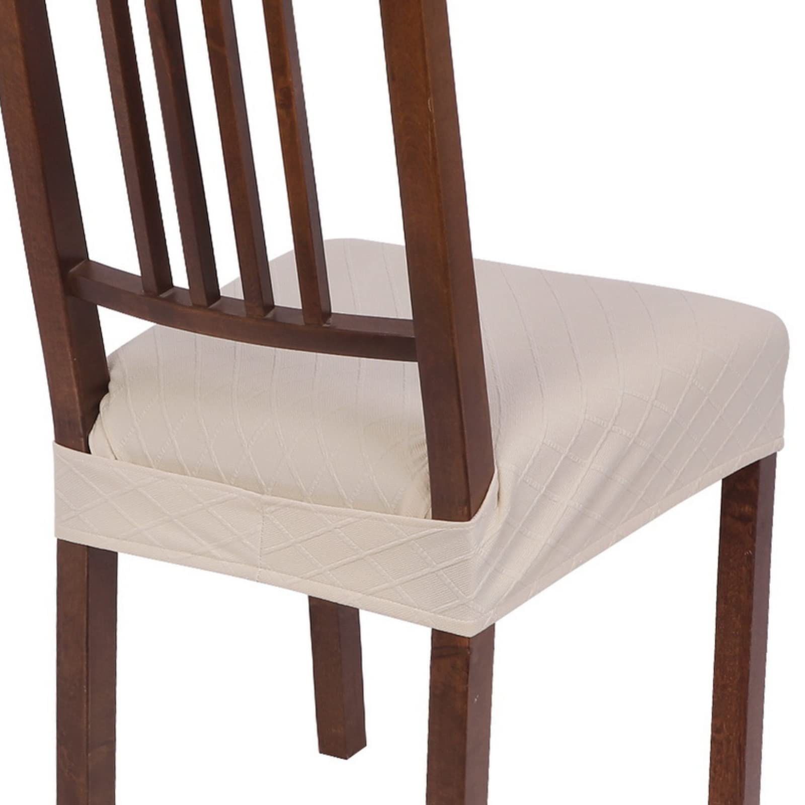 Searchi Stretch Dining Chair Seat Covers Set Of 4, Soft Removable Washable Seat Covers For Dining Chairs, Dining Room Seat Cover Protector (Rear-Covered, Ivory Jacquard)