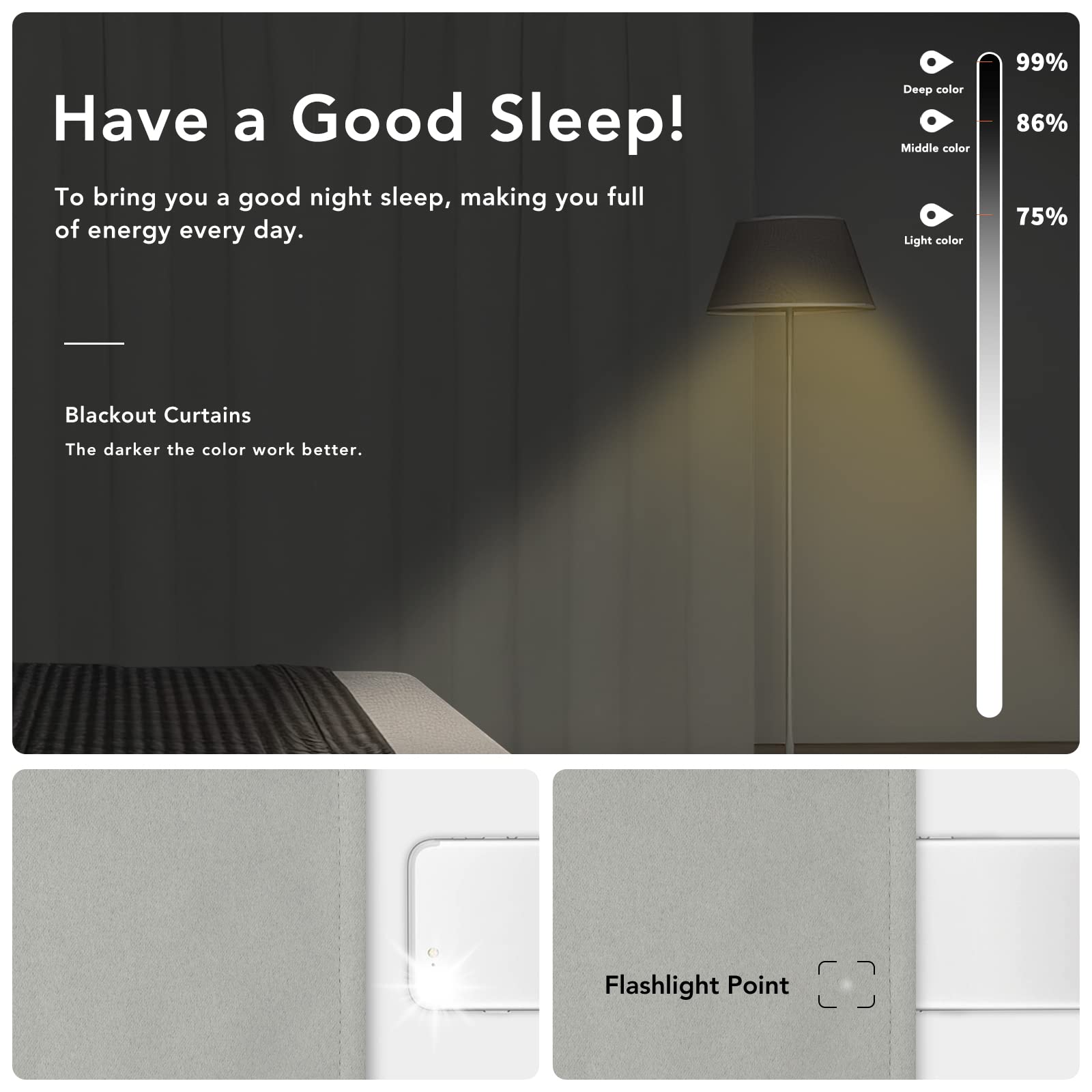 Easy-Going Rod Pocket Blackout Curtains For Bedroom, Room Darkening Window Curtains For Living Room, Thermal Insulated Noise Reduction Solid Window Drapes, 2 Panels(42X72 In, Greyish White)