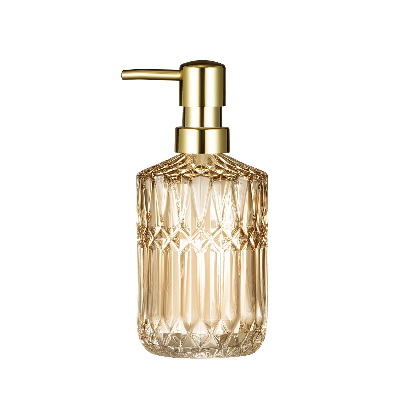 TISUZXCV Diamond Design 12 Oz Green Glass Soap Dispenser,Refillable Lotion Soap Dispenser for Bathroom, Kitchen, Hand Soap, Dish