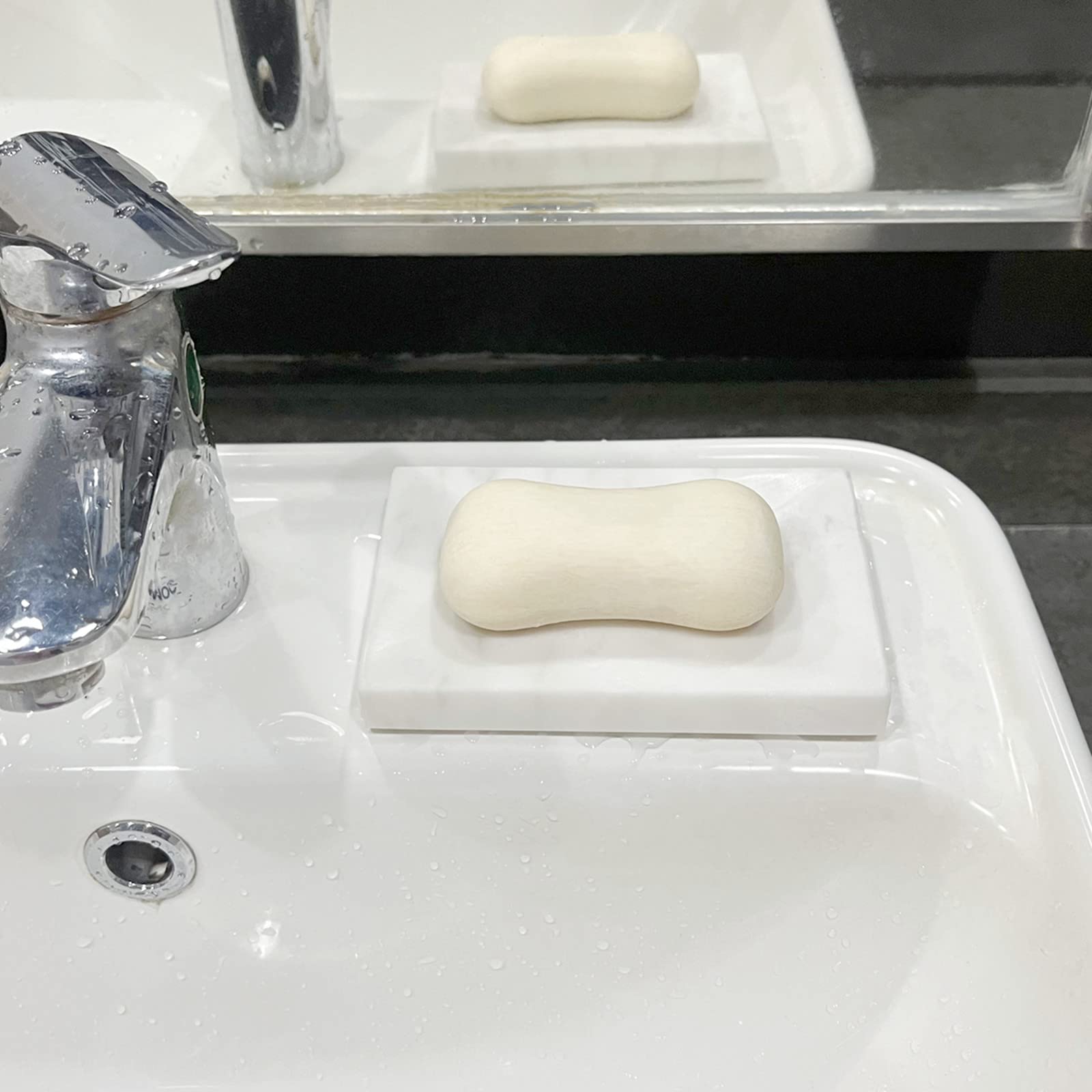 Stoneplus Natural Smooth Real Marble Soap Dish/Facial Sponge Holder/Bathroom Makeup Sponge Tray With Draining Hole (Volakas Whit