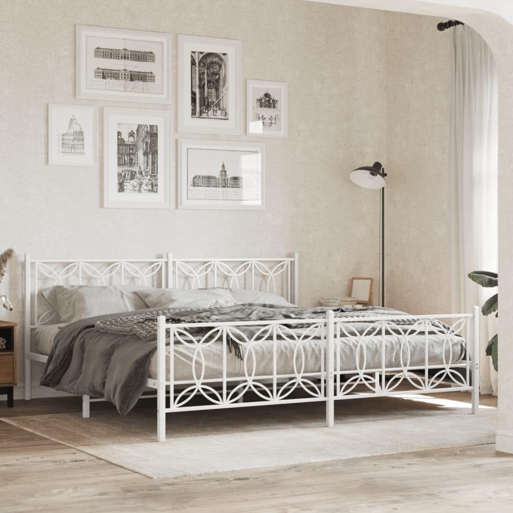 vidaXL King Metal Bed Frame with Headboard & Footboard, White, Steel, 81.5x78x35.4 Product Subtitle 50:Storage Space Breathable Support