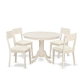 East West Furniture HLAD5-LWH-LC 5 Piece Dinette Set for 4 Includes a Round Dining Table with Pedestal and 4 Faux Leather Dining Room Chairs, 42x42 Inch, Linen White