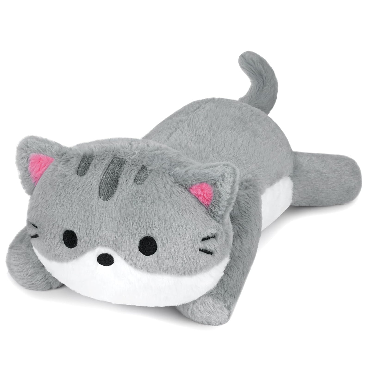 Leokawin Cat Weighted Stuffed Animals,18 Inch 2 Lbs Weighted Cat Plush Pillow,Soft Kawaii Large Grey Kitten Stuffed Animal Cuddl