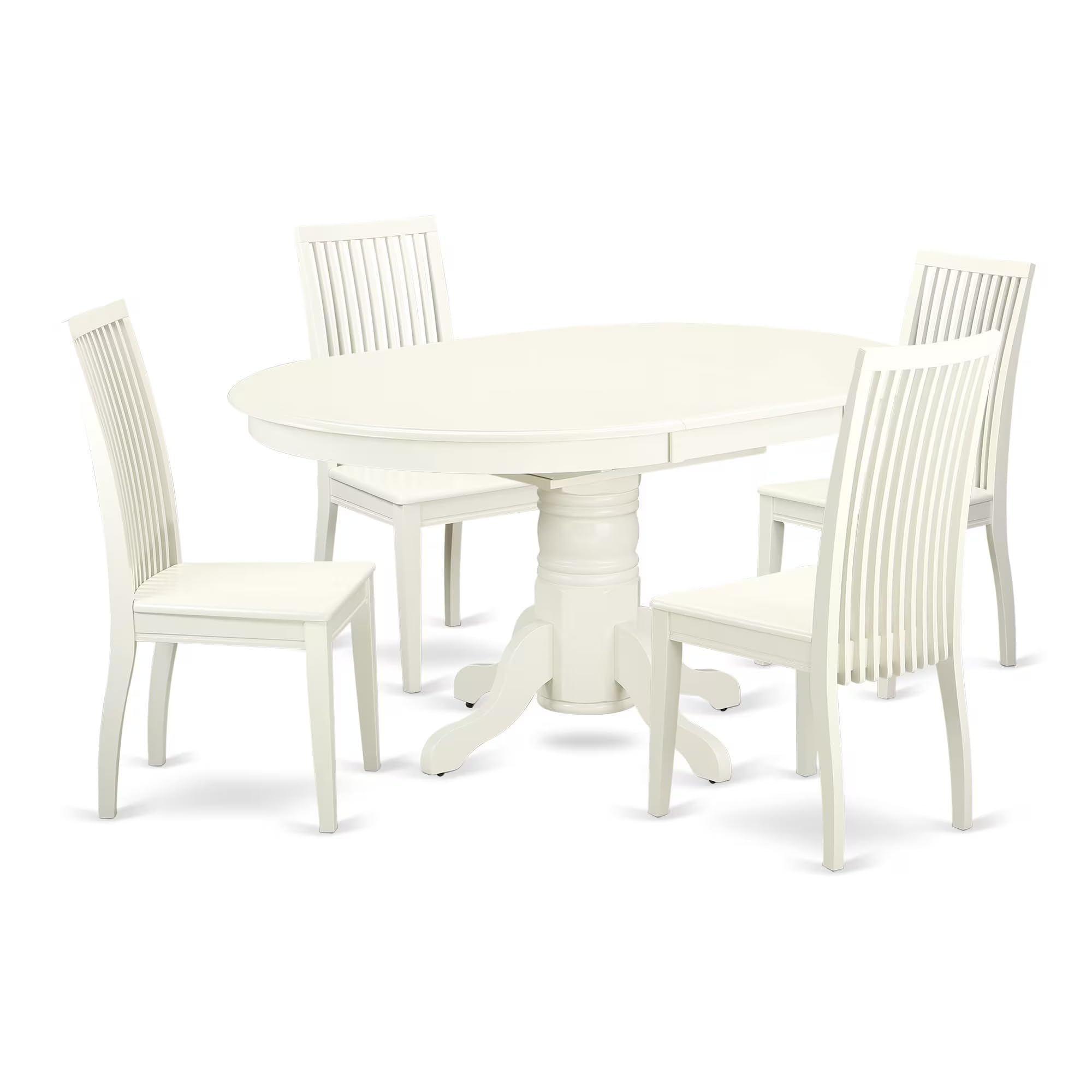 East West Furniture AVIP5-LWH-W 5 Piece Kitchen Table Set for 4 Includes an Oval Dining Room Table with Butterfly Leaf and 4 Dining Chairs, 42x60 Inch, Linen White