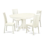 East West Furniture AVIP5-LWH-W 5 Piece Kitchen Table Set for 4 Includes an Oval Dining Room Table with Butterfly Leaf and 4 Dining Chairs, 42x60 Inch, Linen White
