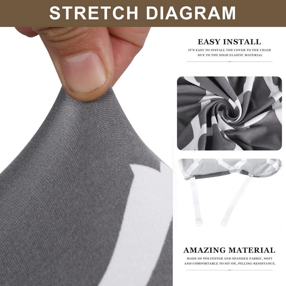 Searchi Stretch Dining Chair Seat Covers Set Of 6, Soft Removable Washable Seat Covers For Dining Chairs, Dining Room Seat Cover Protector (Rear-Covered, Grey)