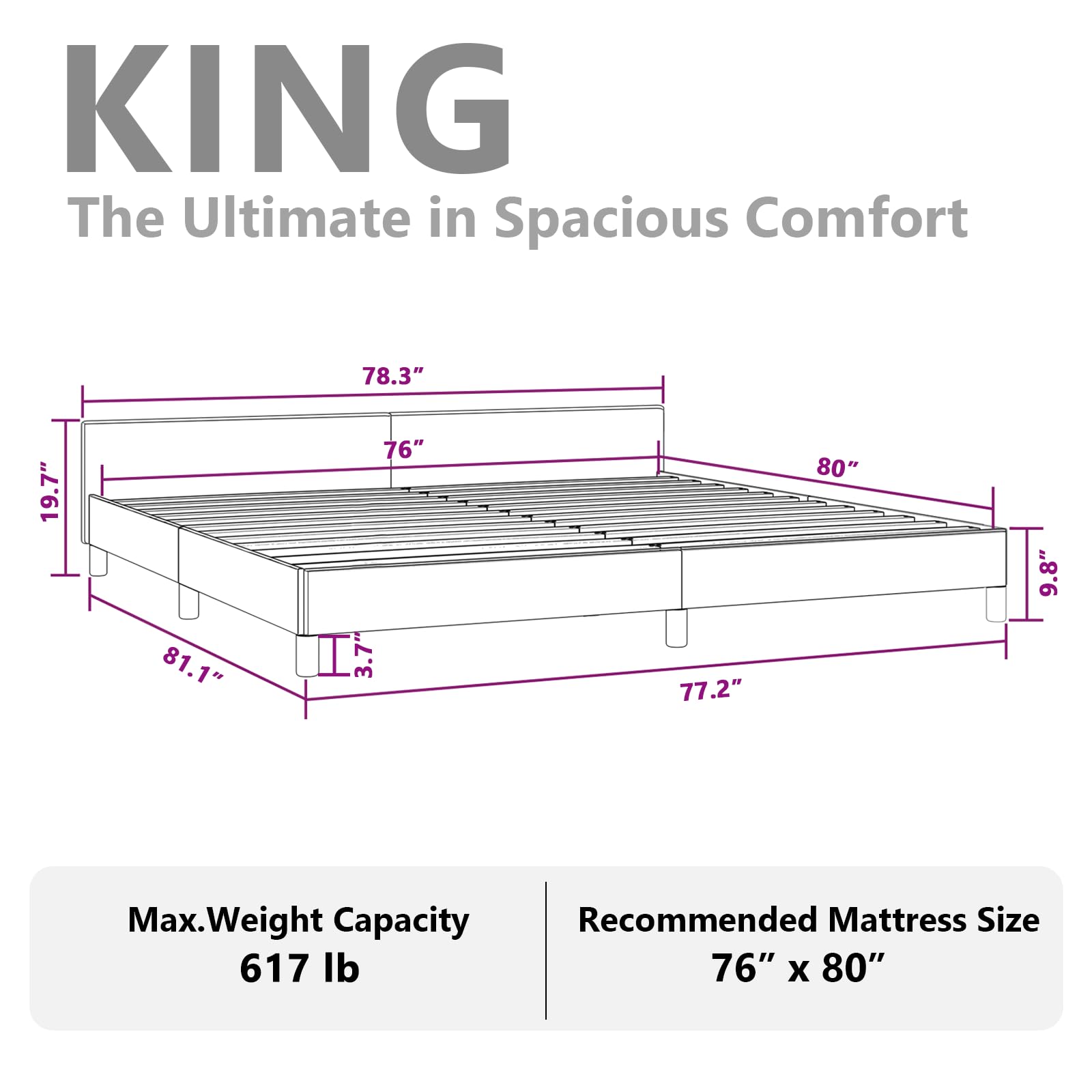 vidaXL Velvet Bed Frame Platform Bed, Scandinavian Style/Slats Support/No Box Spring Needed/Without Mattress/Easy Assembly, Dark Grey King Bed