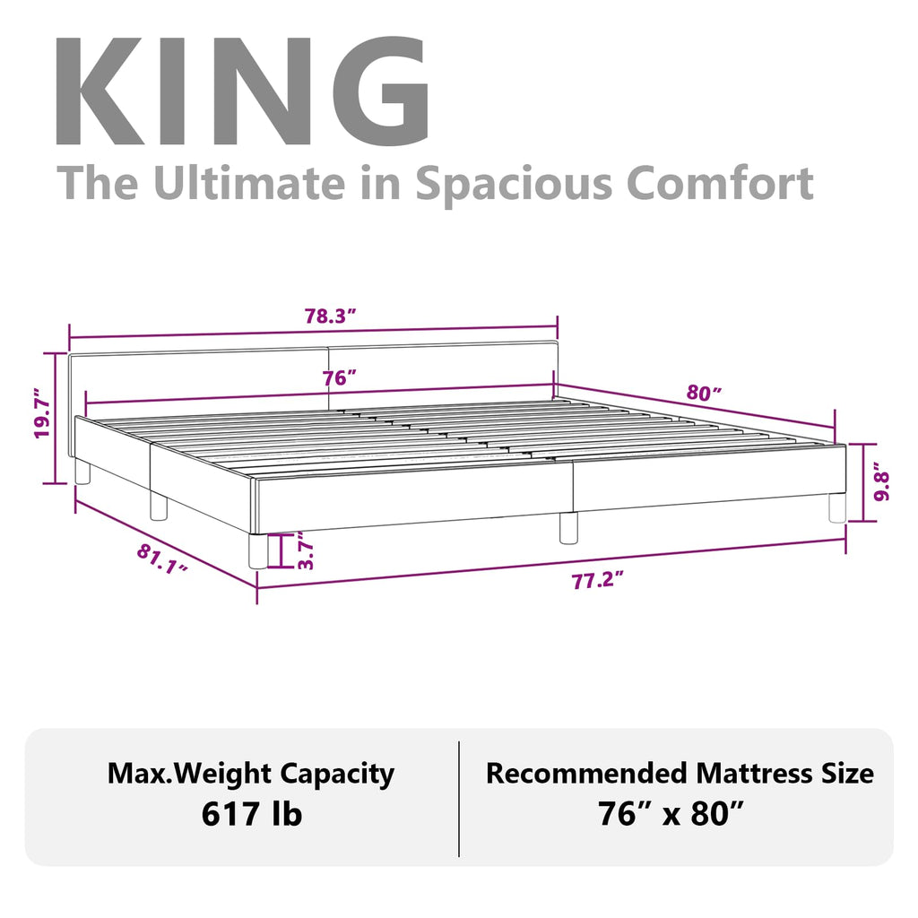 vidaXL Velvet Bed Frame Platform Bed, Scandinavian Style/Slats Support/No Box Spring Needed/Without Mattress/Easy Assembly, Dark Grey King Bed