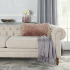 HomeRoots Grey Cotton Wide Tasseled Marble Pink Lumbar Pillow
