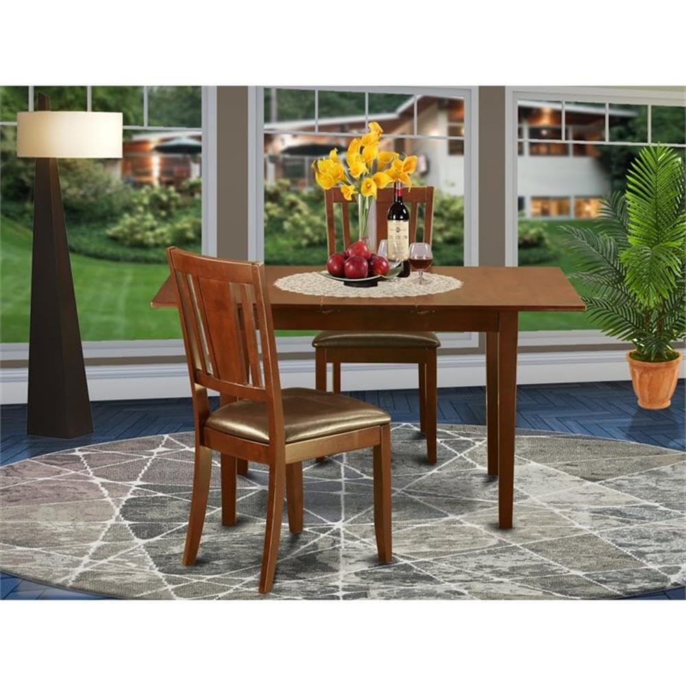East West Furniture Norfolk 3 Piece Set Contains a Rectangle Dining Room Table with Butterfly Leaf and 2 Faux Leather Upholstered Kitchen Chairs, 32x54 Inch, Mahogany