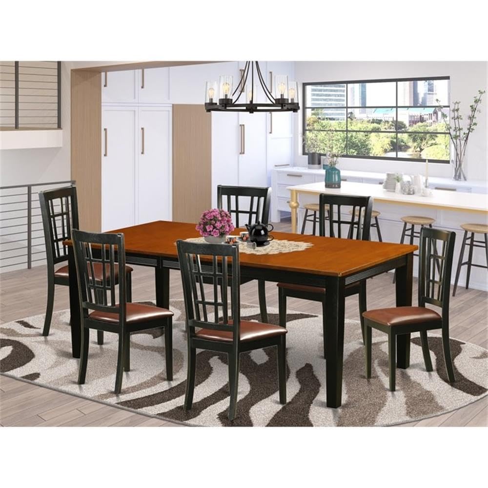 East West Furniture QUNI7-BCH-LC 7 Piece Dining Room Table Set Consist of a Rectangle Wooden Table with Butterfly Leaf and 6 Faux Leather Kitchen Dining Chairs, 40x78 Inch, Black & Cherry