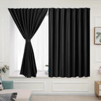 Muamar Black 2pcs Self Adhesive Curtains (29''W x 30''L), Window Tier Curtains for Small Window, Bathroom, RV, Door, Kitchen, Bl