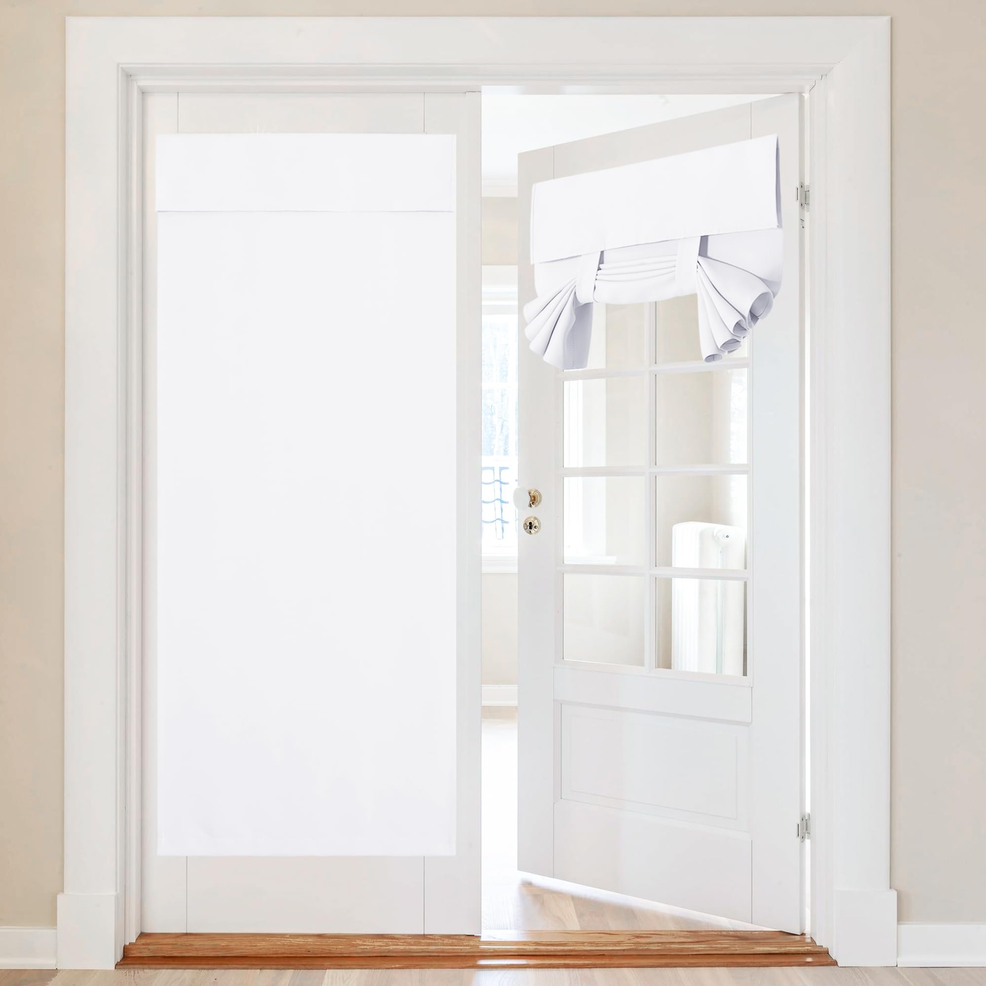 Nicetown Portable French Door Curtains For Hotel Privacy Thermal Insulated Tricia Door Window Covering Tie Up Curtains For Bathroom Doorway Curtains For Bedroom, 26' W X 80' L, Pure White, 1 Panel