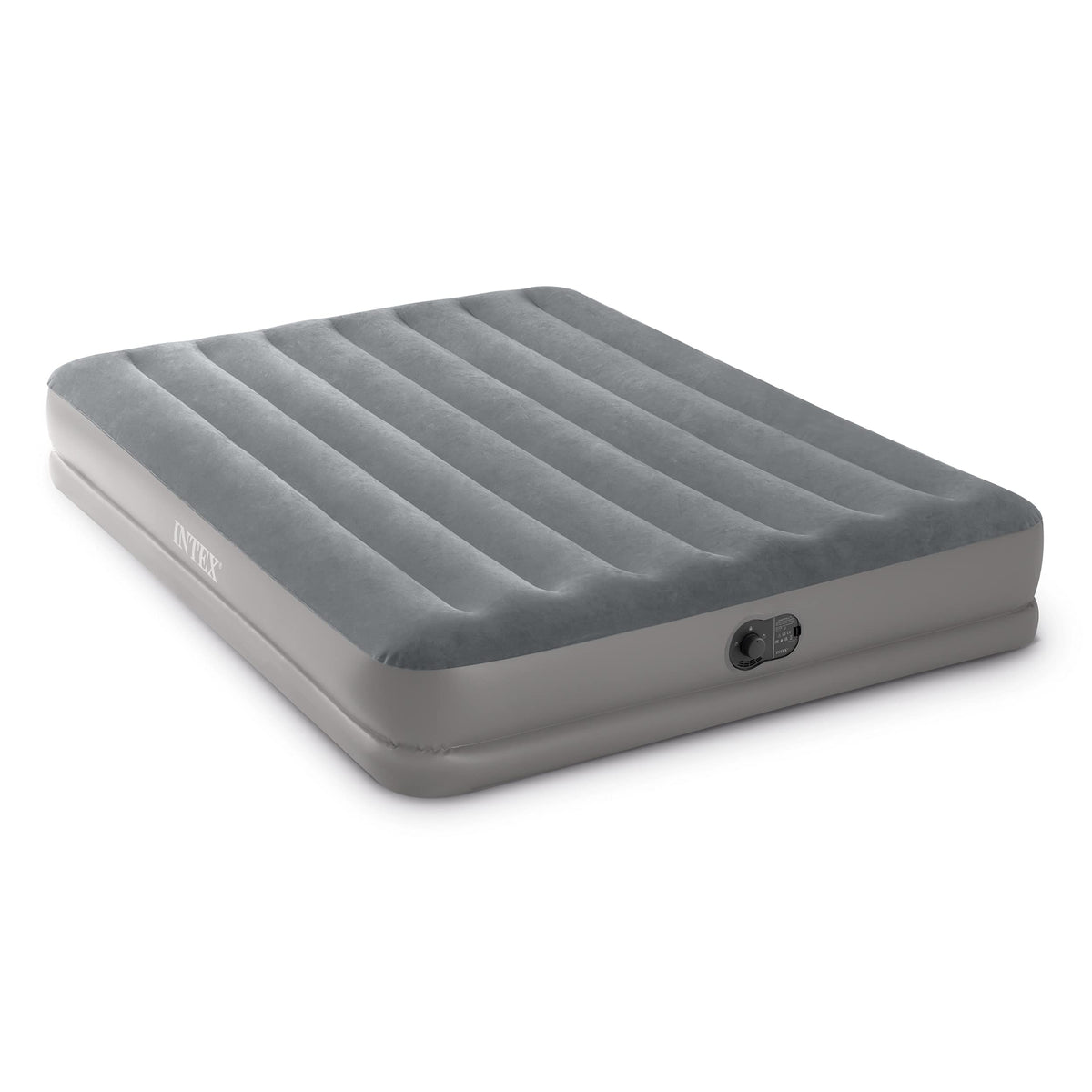 Intex 64114E Dura-Beam Standard Prestige Air Mattress: Fiber-Tech - Queen Size - Built-In Usb Electric Pump - 12In Bed Height - 600Lb Weight Capacity, Grey