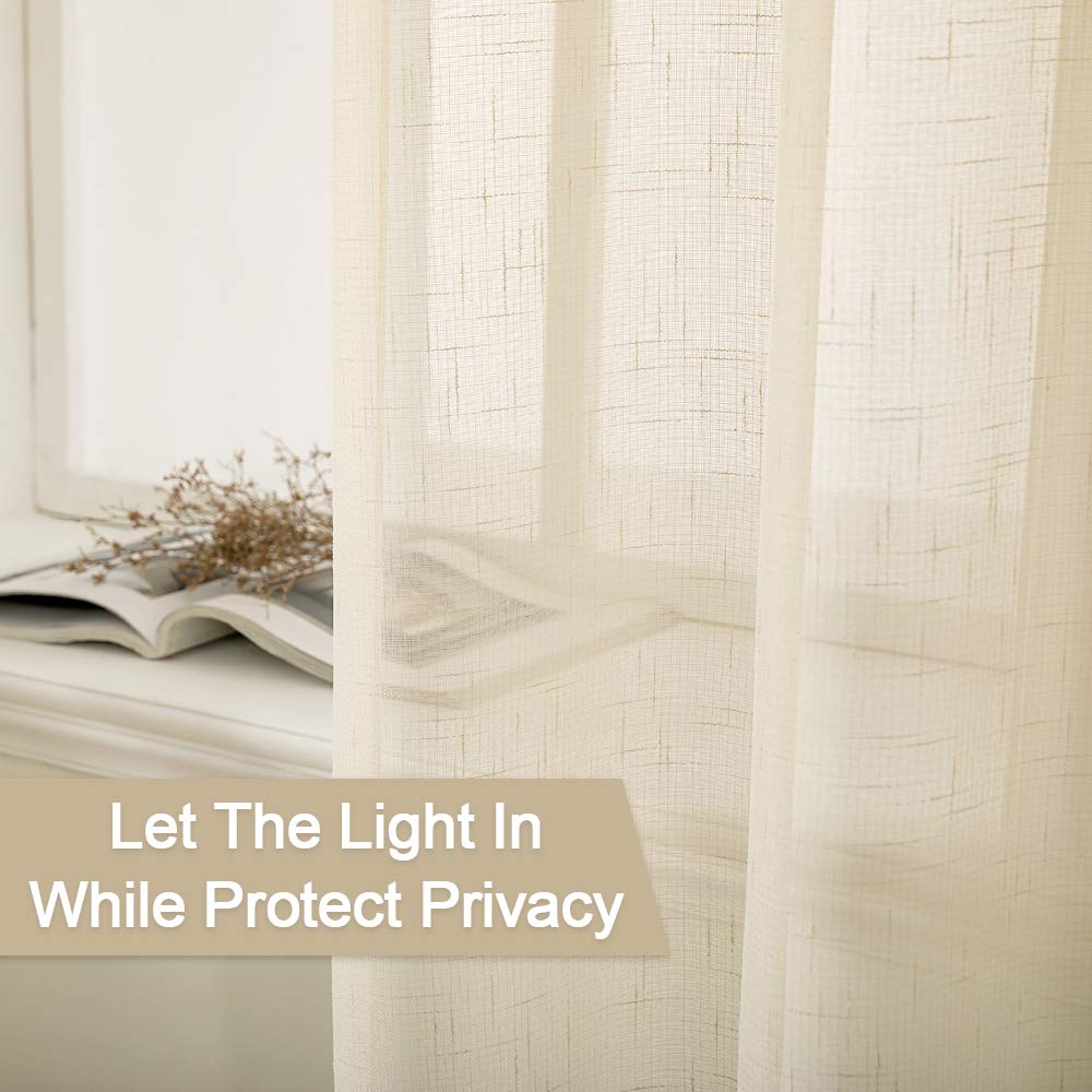 Miulee 2 Panels 108 Inch Natural Light Beige Linen Semi Sheer Window Curtains Elegant Solid Drapes Grommet Top Window Voile Pane