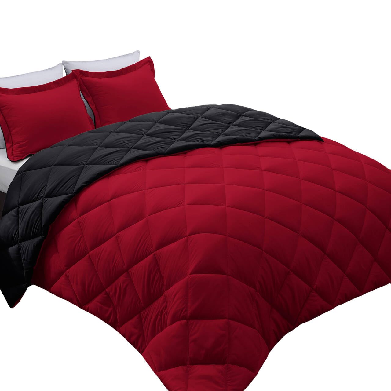 Basic Beyond Queen Comforter Set, Red And Black Comforter Set Queen Size, Reversible Bed Comforter Queen Bed Set For All Seasons