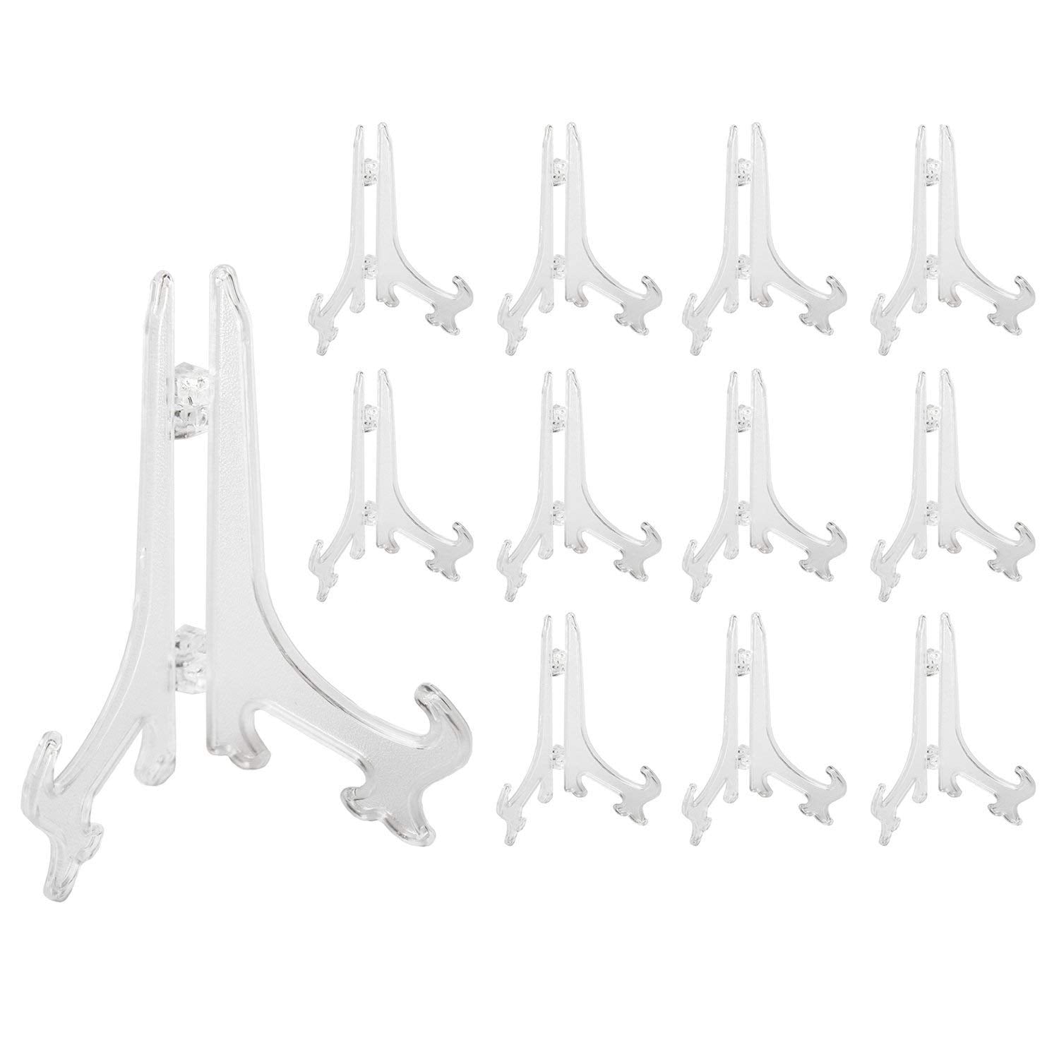 Super Z Outlet Clear Plastic Easels or Stand/Plate Holders to Display Pictures, Placecards, or Other Items at Weddings, Home Dec