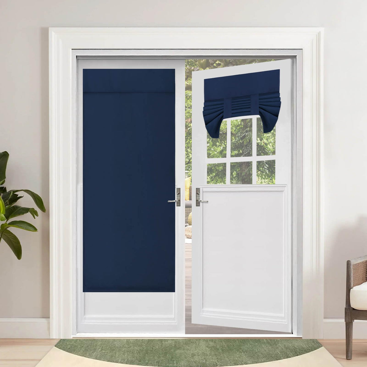 Outdoorlines Blackout French Door Curtains, Privacy Thermal Insulated Tie Up Glass Shades, Easy To Install Tricia Window Drapes, Front Door Curtain, W26 X L68 Inch, Navy, 1 Panel