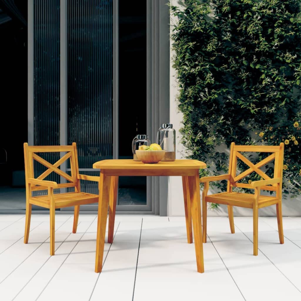 vidaXL Solid Acacia Wood Patio Table with Diagonal Leg Structure and Sturdy Tabletop Design, Perfect for Outdoor Use - Brown, 33.5"x33.5"x29.5"