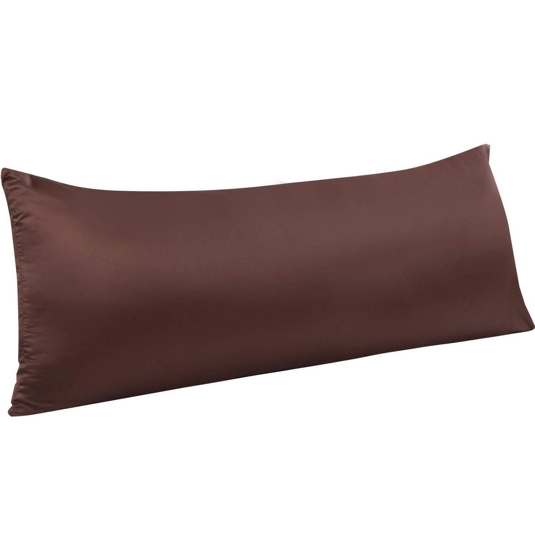 Ntbay Zippered Satin Body Pillow Pillowcase, Silky Slip Cooling Body Pillow Cover, Long Side Hidden Zipper, 20X54 Inches, Dark Brown