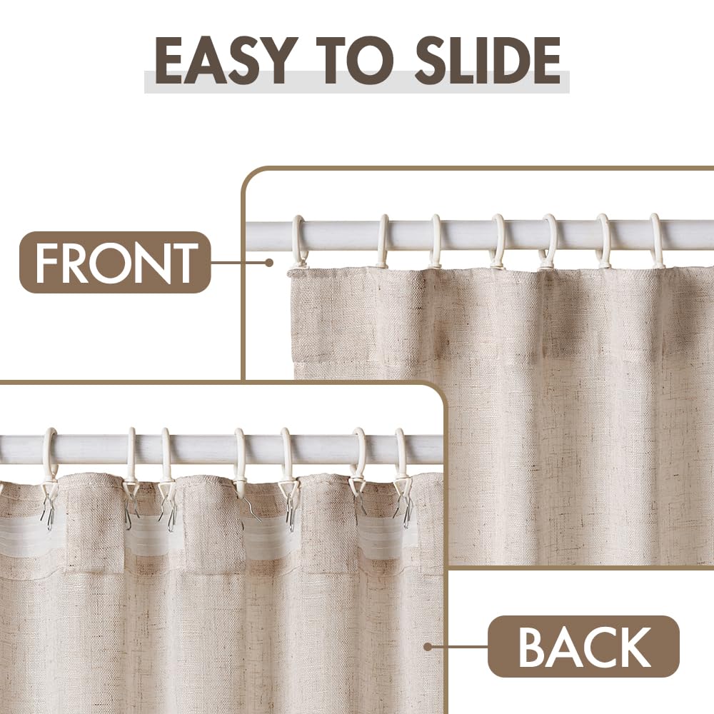Miulee Natural Linen Curtains 90 Inches Long 2 Panels, Back Tab & Pleated Tape Soft Thick Linen Textured Window Drapes With Hooks Bedroom Living Room Semi Sheer Light Filtering Neutral Cream Ivory
